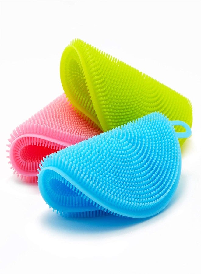 Prostuff.in Cleaning Sponge Silicone Scrubber for Kitchen Non Stick Dishwashing & Fruit and Vegetable Washing Brush Round Scrubber Multi Color (Pack of 3) - Image 1
